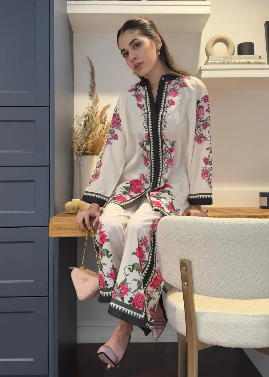 BEAUTIFUL LUXE AWESOME PRINTED CO-ORD SET OFF WHITE