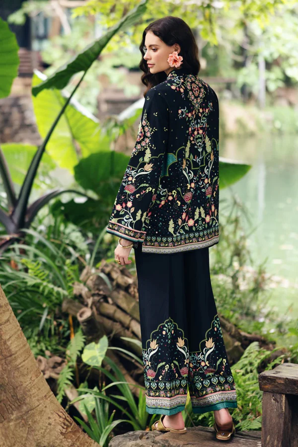 BLACK FLORAL PRINTED TWO-PIECE LUXURY SUIT FOR WOMEN