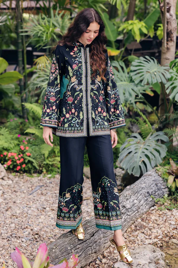 BLACK FLORAL PRINTED TWO-PIECE LUXURY SUIT FOR WOMEN