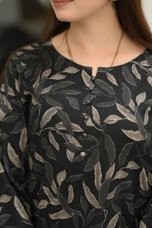 Chic Black & Beige Leaf Print 2-Piece DESIGN PRINTED CO-ORD SET