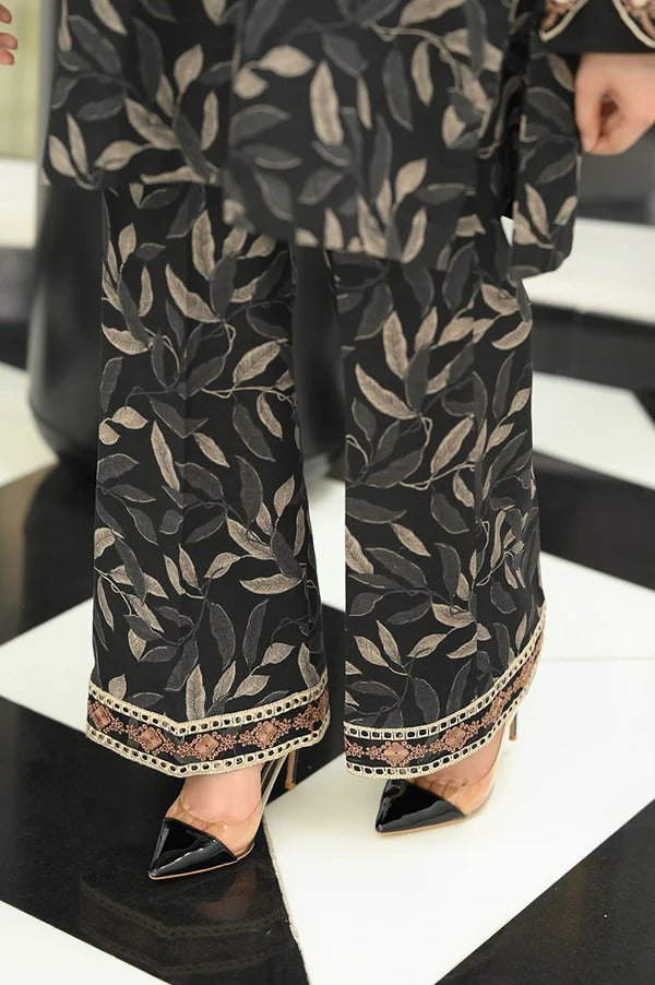 Chic Black & Beige Leaf Print 2-Piece DESIGN PRINTED CO-ORD SET