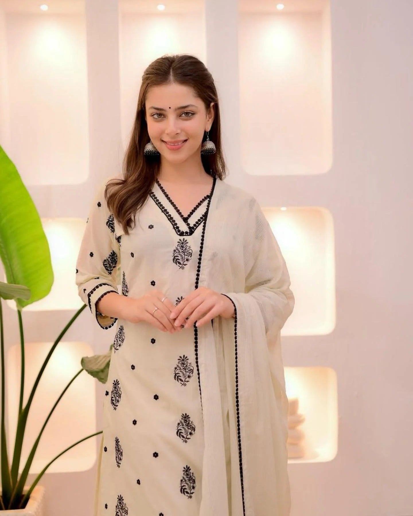 Grace in Simplicity – Classic Cream & Black Embroidered Kurta Ensemble