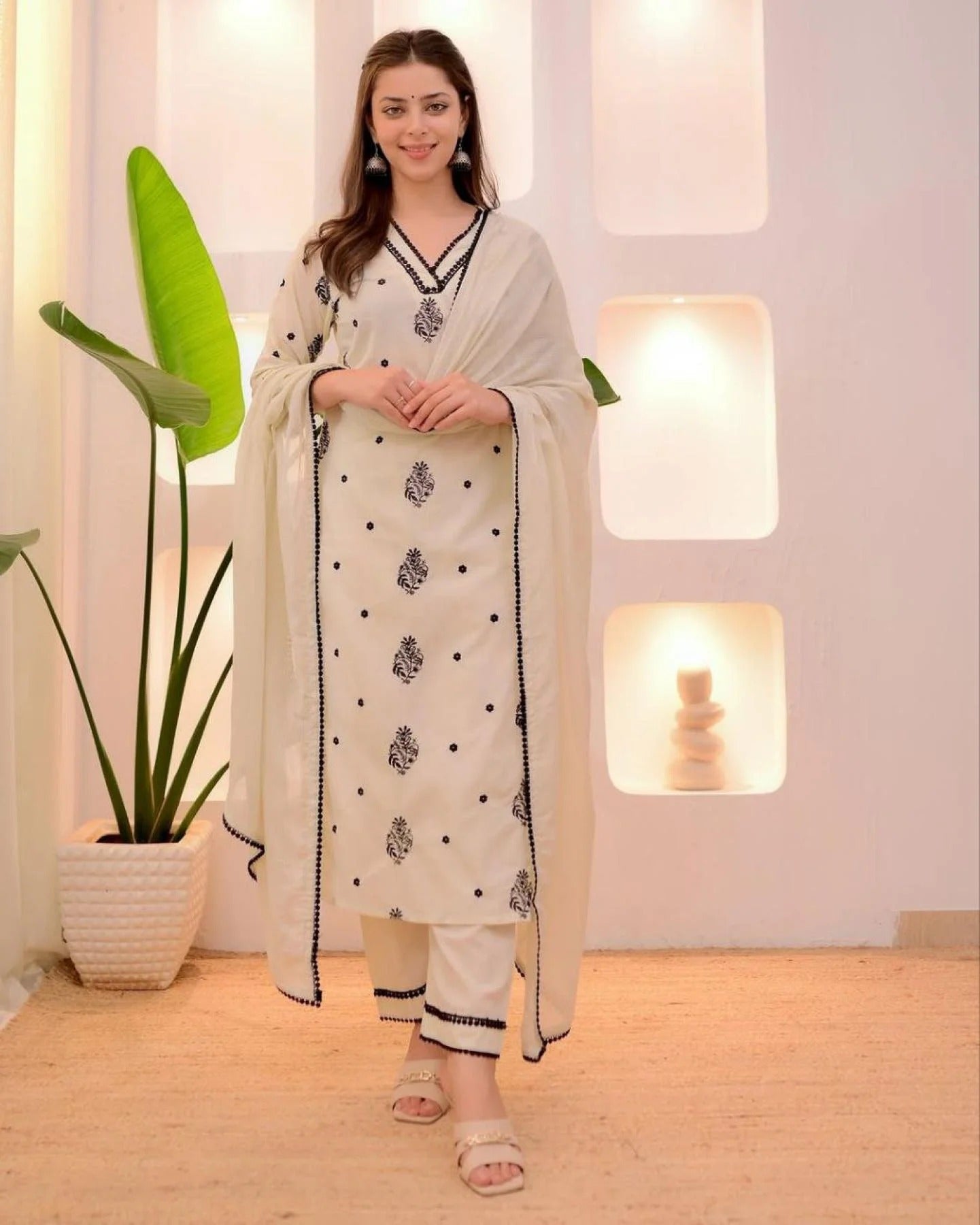 Grace in Simplicity – Classic Cream & Black Embroidered Kurta Ensemble