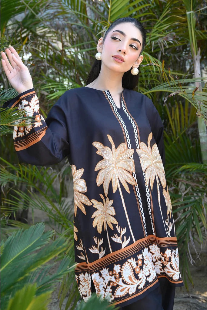 BLACK TROPICAL PRINTED TWO-PIECE COTTON SUIT FOR WOMEN