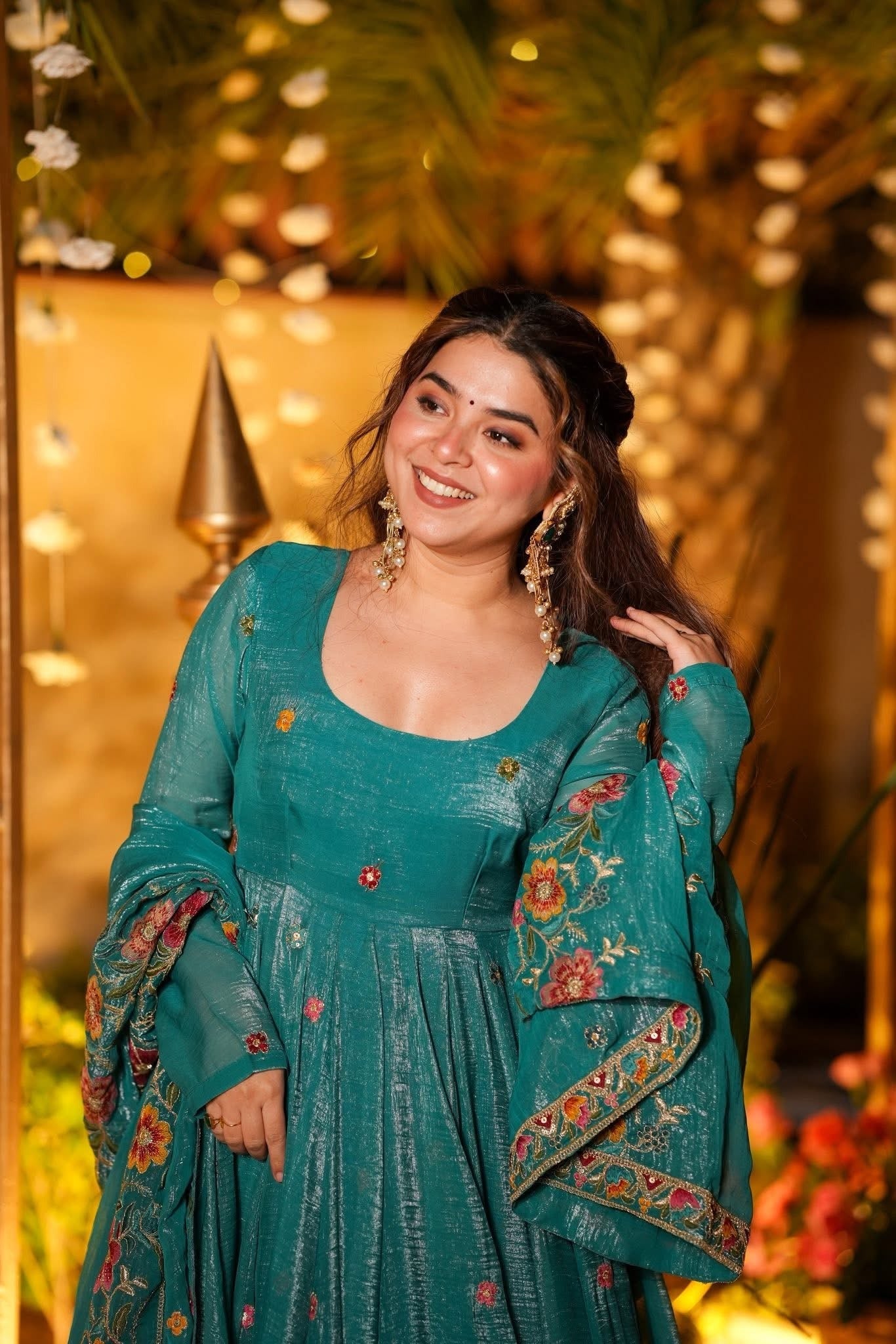 Elegant Embroidered Anarkali Suit Set – Rani Pink & Teal Green